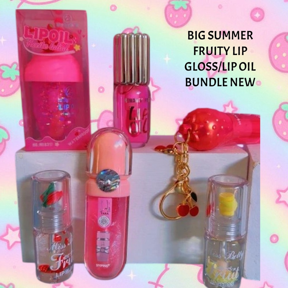 Very‎ big fruity cherry strawberry Summer lip balm lip oil bun bundle NEW